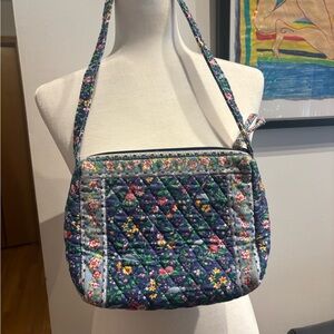 Vintage Vera Bradley Blue Quilted Shoulder Bag with Floral Pattern